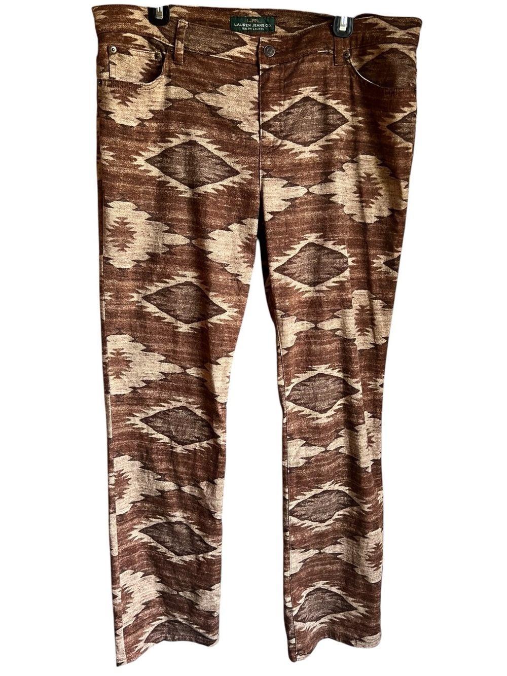Lauren Ralph Lauren Aztec Straight Leg Pants Sz‎ 16 Brown Tan Jeans Southwestern